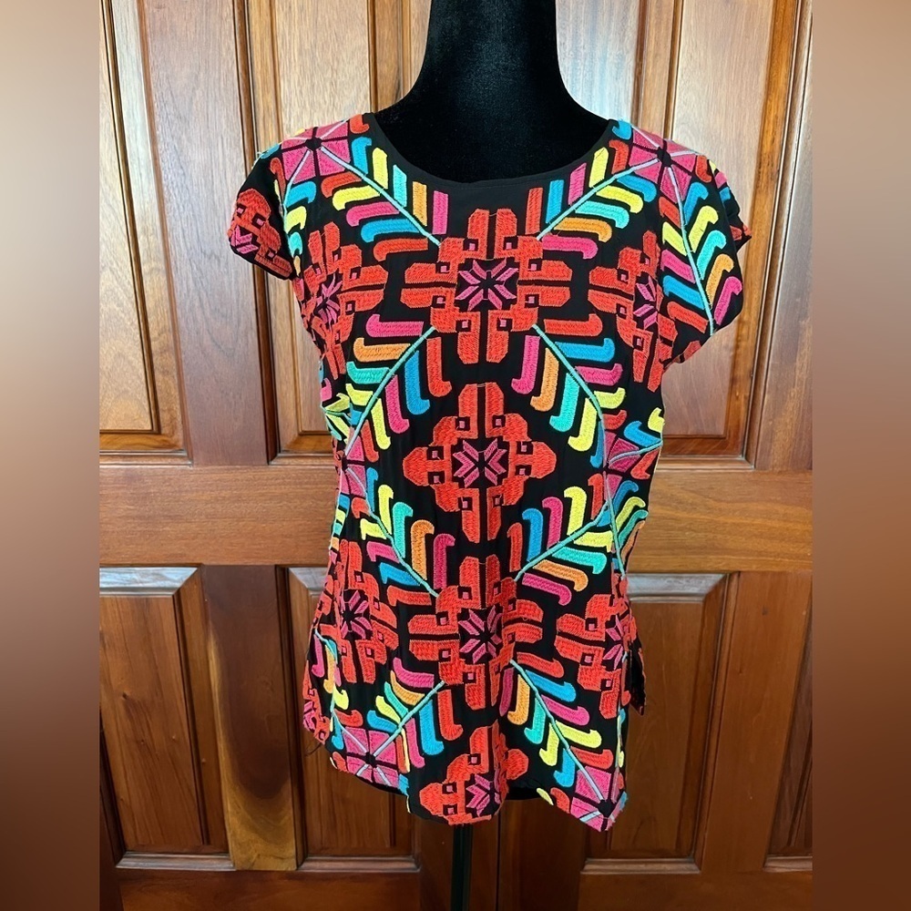J.MARIE McKenna All Over Embroidered Shirt Women’s Blouse Sz XS Lined Boho RARE